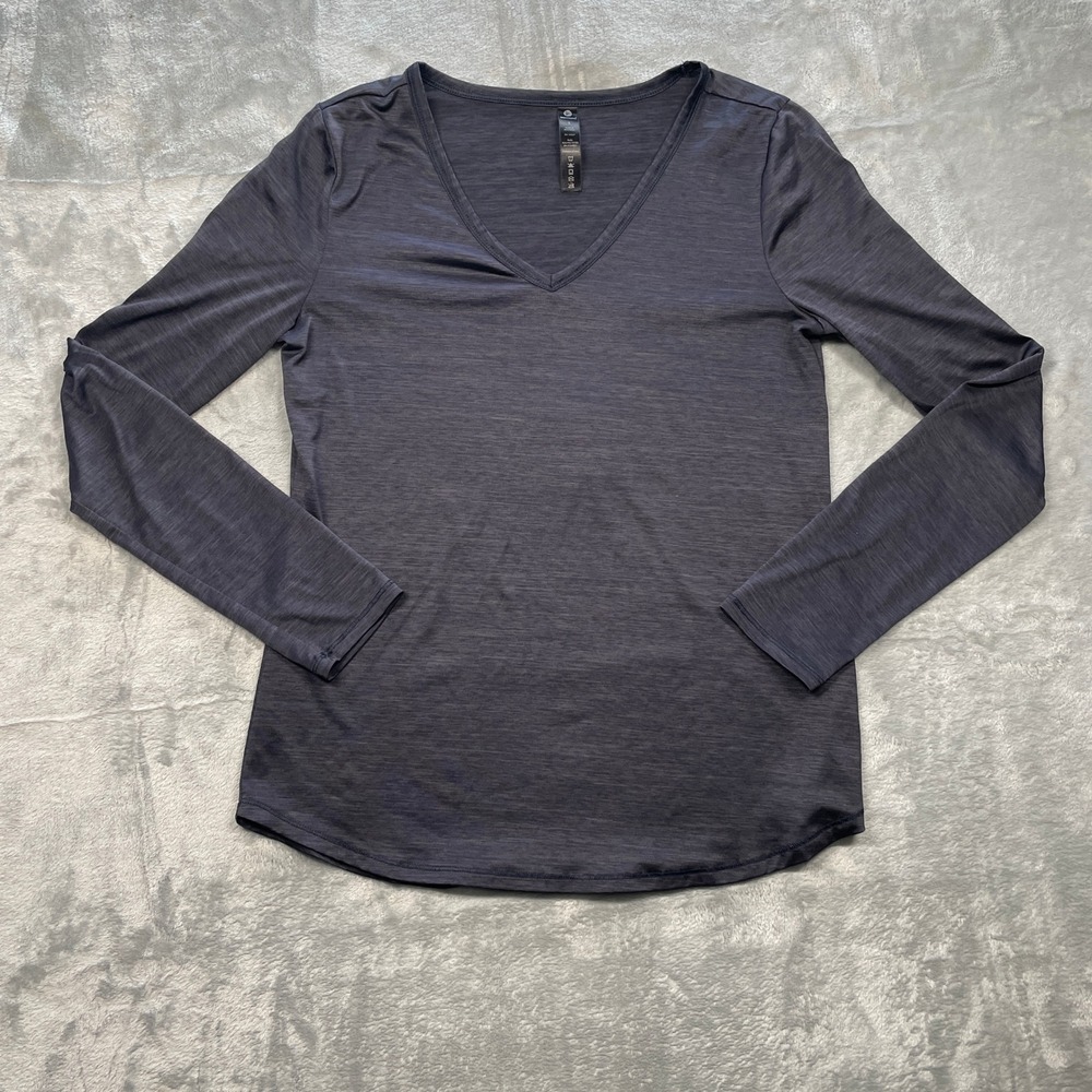 90 Degree Reflex Womens V Neck Long Sleeve Athletic Top Shirt Size S Dark Gray